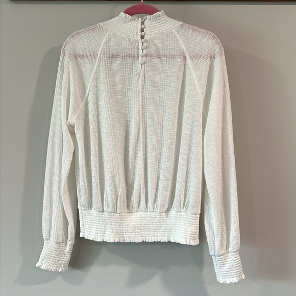 Free People - small, white Boulevard Ruffle smocked turtle neck - Picture 2 of 6